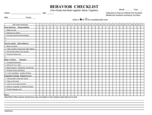 Behavior Checklist Dragon Martial Arts of Round Lake - affiliated ...